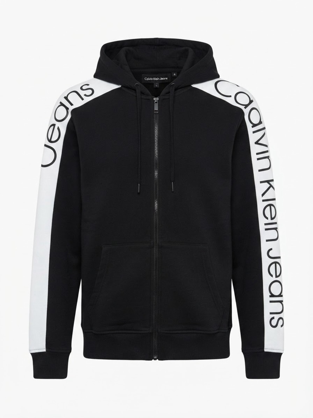 Calvin Klein Jeans Black Zip Hoodie with White Logo Panels